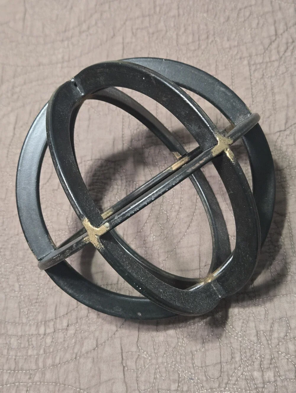 Metal gail decor ball in bronze gold and black orb colors, 6.75